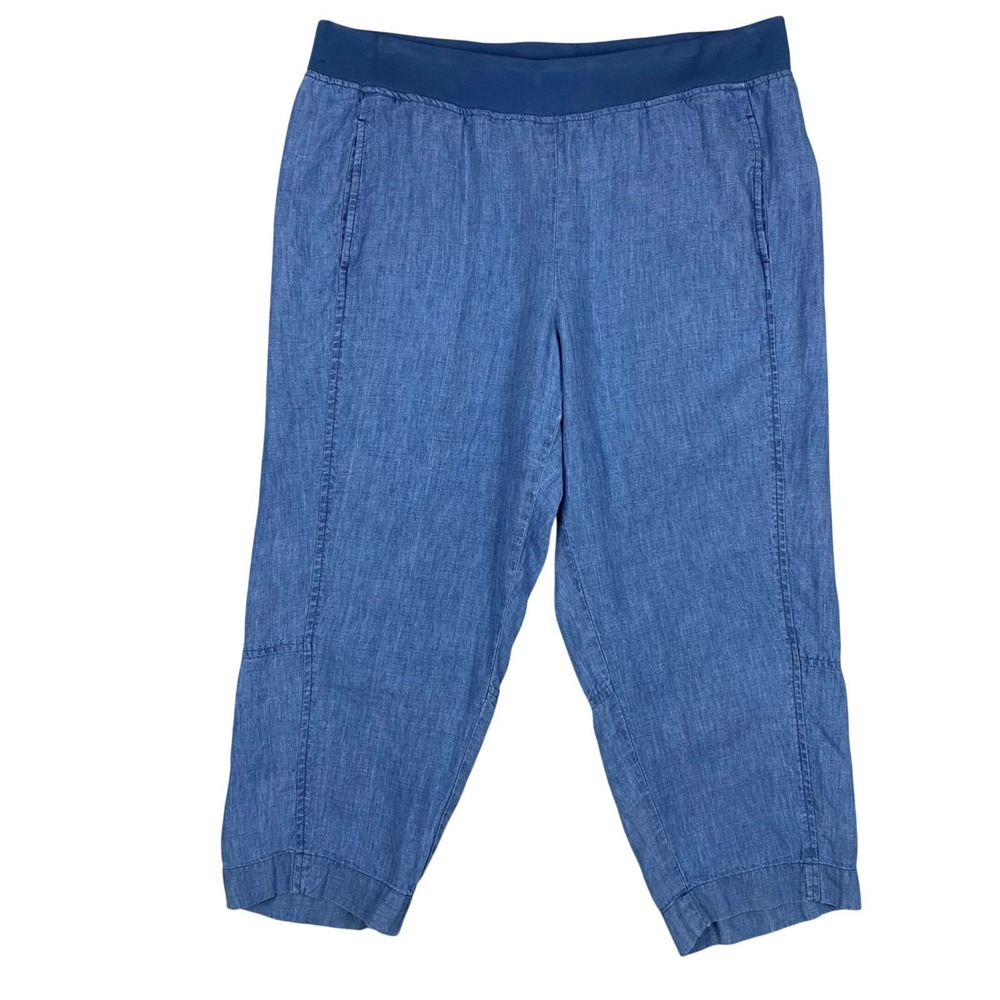 J. Jill Pure Jill Indigo 100% Linen Cropped Relaxed Pull On Pants Women LP Blue